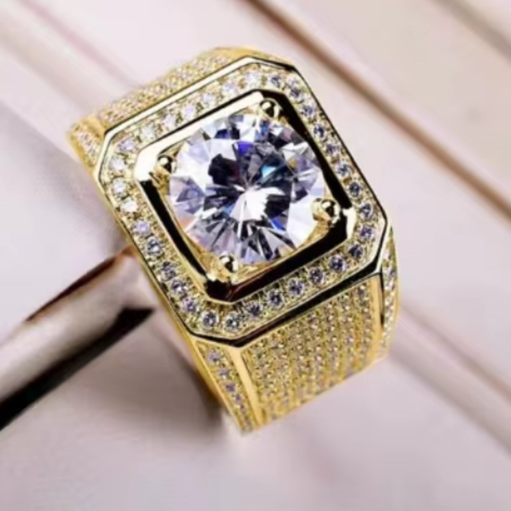 Size 10 gold plated bling ring iced out 3A CZ hip hop rapper jewelry